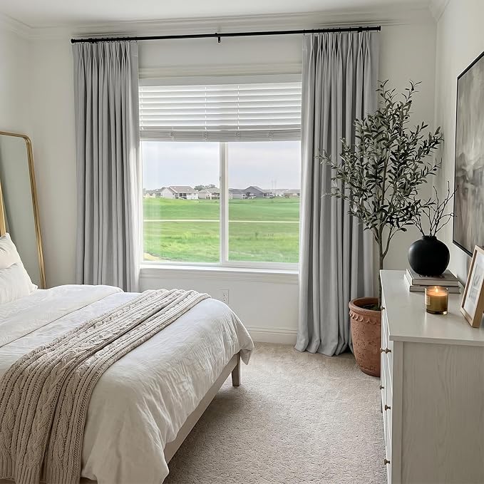 Pinch Pleated Full Blackout Faux Linen Curtains 84 Inches Long | Grey, 100% - Image 5