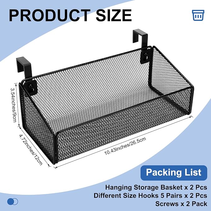 Rtteri 2 Sets Bedside Shelf Caddy Metal Hanging Storage Basket Organizer - Image 2