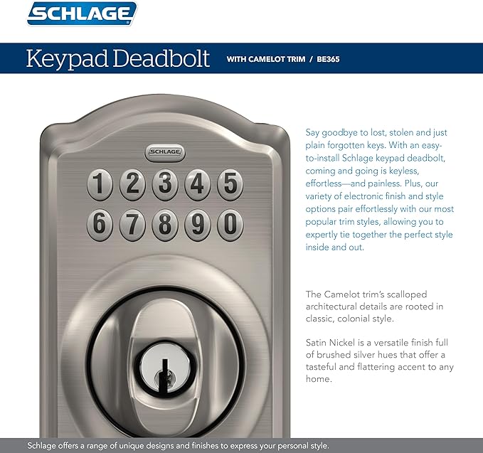 SCHLAGE BE365 CAM 622 Keypad Electronic Deadbolt, Matte Black