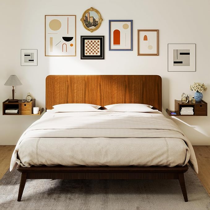 Floating Nightstand Wall Mounted, Walnut Bedside Table - Image 2