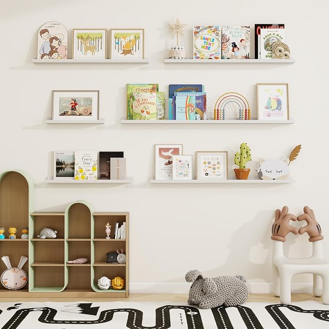 Fun Memories Picture Ledge Shelf, Solid Pine Wood Floating Shelves Set of 4 - Image 7
