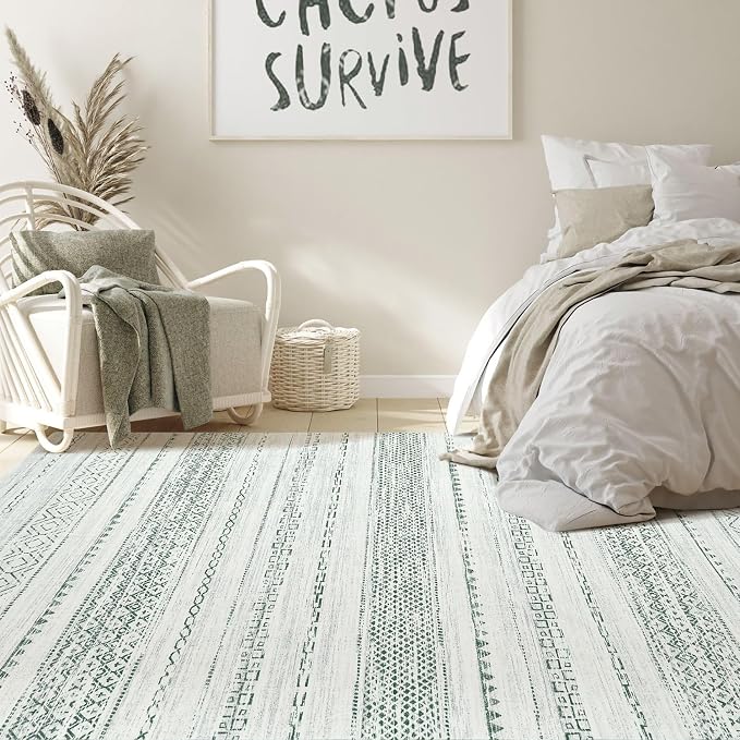Nakagishi Boho 5x7 Area Rug Living Room Rugs Machine Washable Green | Soft - Image 6