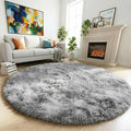 Amdrebio Tie-Dyed Light Grey Fluffy Area Round Rug 5Ft by Amdrebio