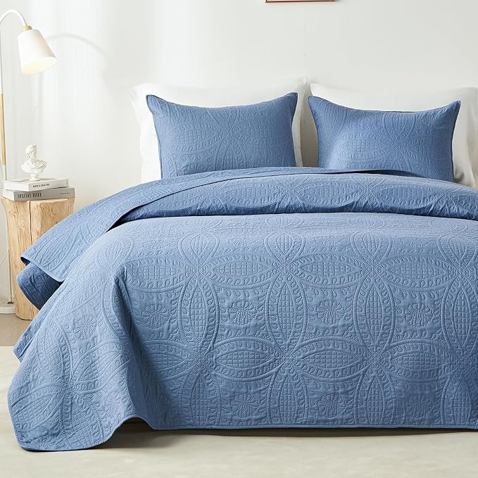 akkialla Twin Quilt Bedding Set, Bluish Grey Ultrasonic Quilt Set, Lightweight by akkialla