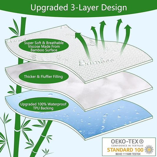 GOONIK 2 Pack Twin Size Mattress Protector, Breathable Bamboo Viscose Waterproof Twin Mattress Pad Cover with 6-16 inches Deep Pocket