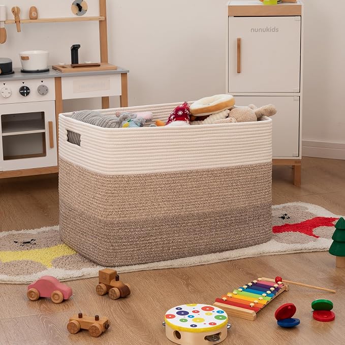 OIAHOMY Blanket Basket Laundry Basket Dog Toy Basket 108L Gradient Brown | - Image 2
