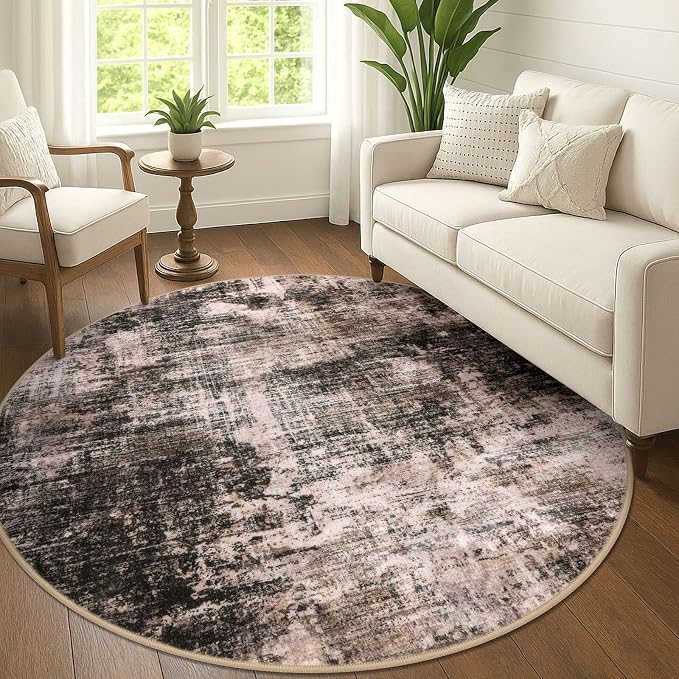 Abstract Round Area Rug 6 Ft Washable Circle Rugs Large Round Rug Non Slip Thin by iOhouze