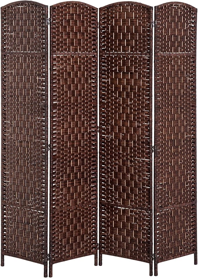 HOMCOM Room Divider 4-Panel, 6FT-Tall Folding Privacy Screen, Hand-Woven Design by HOMCOM