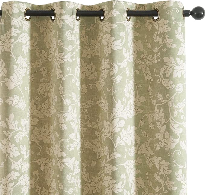 jinchan Green Floral Blackout Curtains 84 Inch Farmhouse Grommet 2 Panels | by JINCHAN