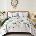 Dinjoy Olive Green Floral Quilt Set Queen Size, 3 Pieces, Farmhouse | by DINJOY