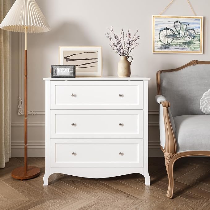 Bonnlo 31.5" W White Nightstand 3 Drawer Chest, Night Stand - Image 8