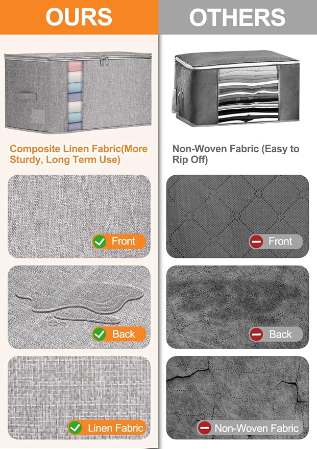 punemi 60L Sturdy Comforter Storage Bag, Blanket Organizer 2 Pack, Zipper & 2 - Image 5