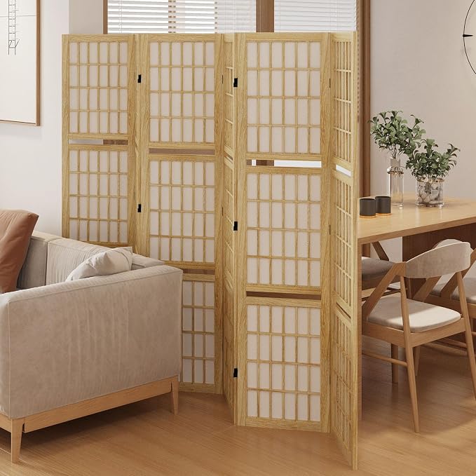 Room Divider with Shelves, 66.9-Inch Tall Japanese Shoji Style Wood Screen with - Image 2