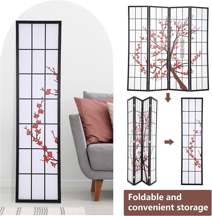 PayLessHere | 4-Panel Folding Room Divider | 6ft, Oriental Shoji Design | Cloth - Image 4