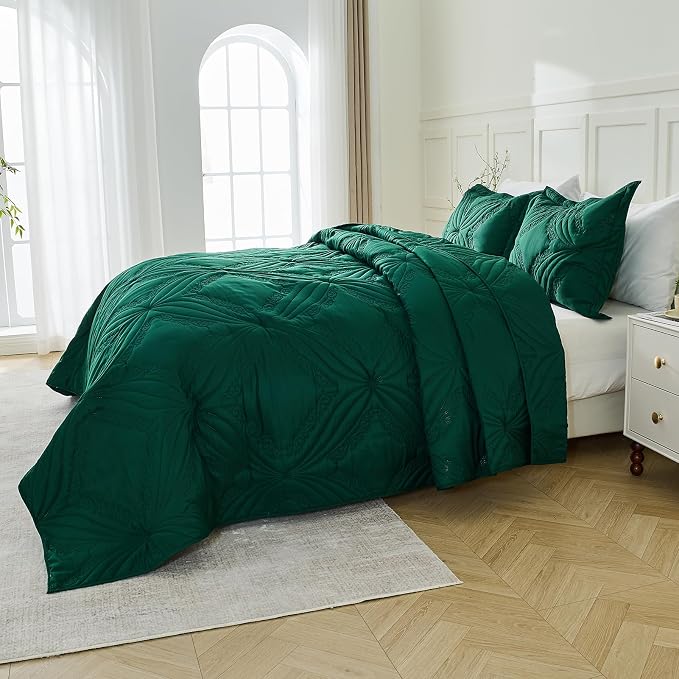 Kingnex Oversized King Bedspreads 128x120 Ultrasonic Quilted Forest Green | - Image 5