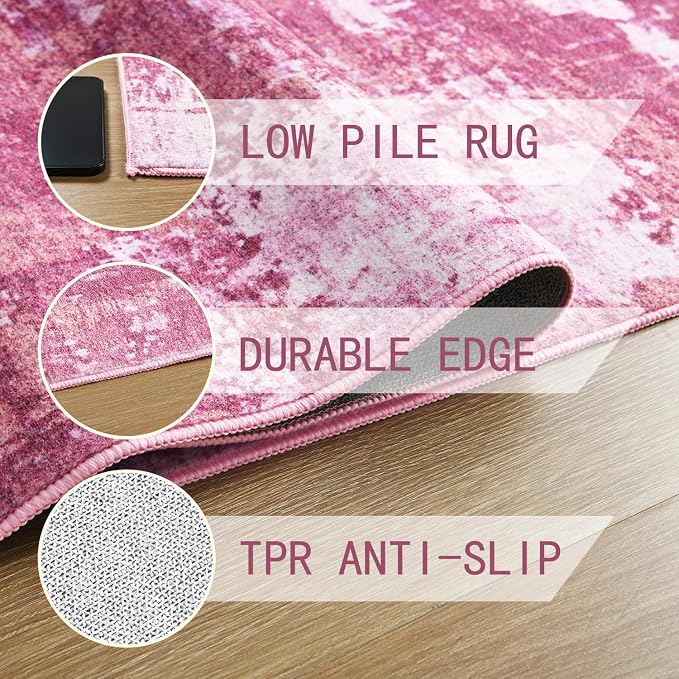Entryway Rug 3x5 Pink Bedroom Area Rug Washable Non Slip Abstract Boho Rugs - Image 6