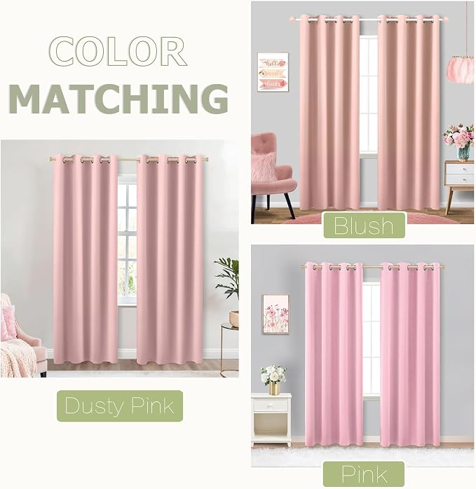 KOUFALL Blush Pink Curtains Blackout 96 Inch Long 2 Panels, Boho Neutral - Image 2