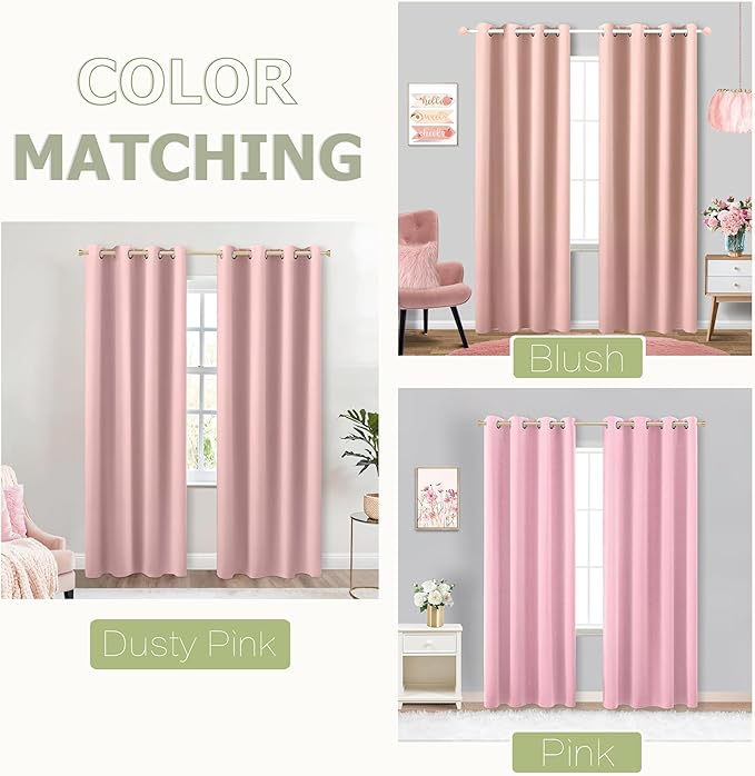 KOUFALL Blush Pink Curtains Blackout, Nursery Curtain - Image 2