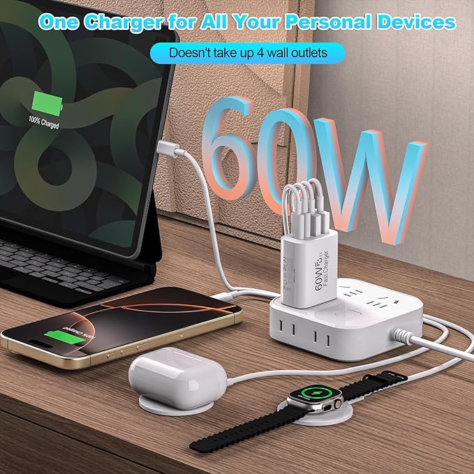 60W USB C Charger Block Fast Charging,2Pack 4Port Type C Charger Fast Charging Blocks 2 Type-C & 2 USB-A Ports Power Adapter for iPhone 17/17 Air/16/15/14/13/12/11 Pro Max/XS/XR/8/7/6,iPad,Samsung