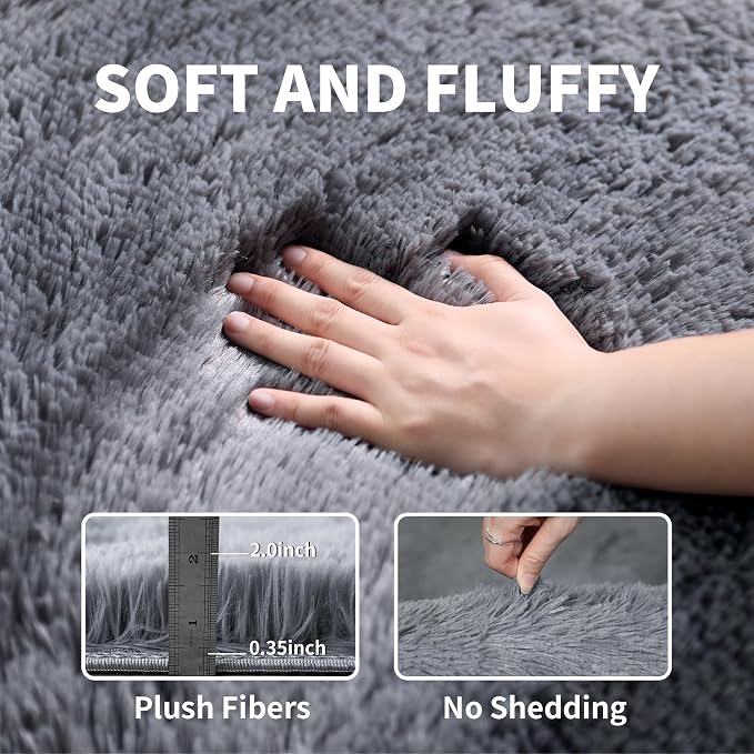 3x5 Grey Fluffy Shag Rug for Bedroom, Plush Washable Carpet | Area Rug for - Image 3