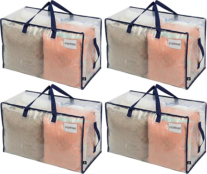 VENO 4 Pack Clear Extra Large Moving Bags & Storage Totes, Heavy Duty Organizer by Veno