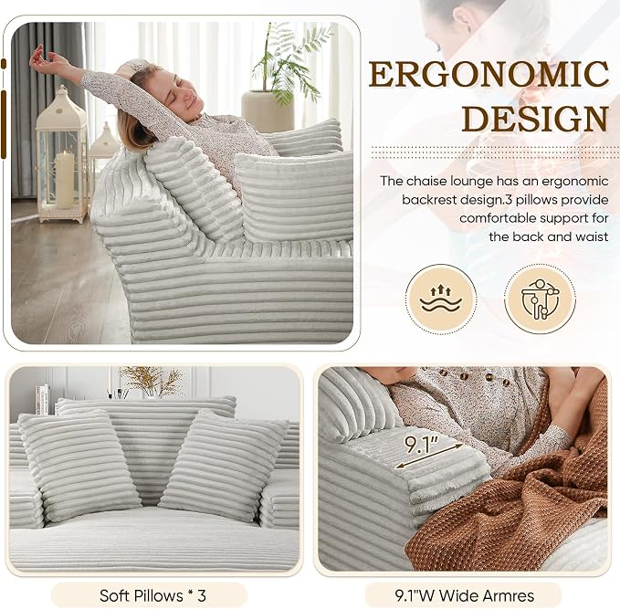 Oversized Chaise Lounge Chair Indoor, Comfy Fluffy Cloud Couch, Modern Deep - Image 4