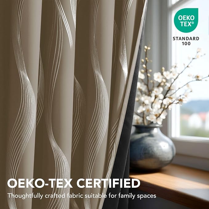 Deconovo Silver Foil Wave Pattern Total Blackout Curtain Panels, Living Room - Image 5