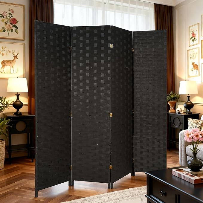 FDW Room Divider Wood Screen 4 Panel Folding Portable Partition Screens Wooden - Image 2