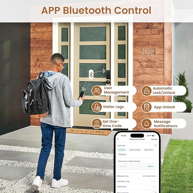 Keyless Entry Door Lock, Biquole Smart Lock with App Control, Fingerprint Door Lock, Electronic Keypad Deadbolt, Auto & One Touch Lock | Digital Smart Door Locks | Easy Installation | IP54 Waterproof