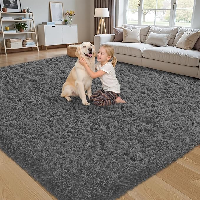 6x9 Area Rug for Living Room, Dark Gray Fluffy Shag Non-Slip Bedroom Rugs | - Image 4