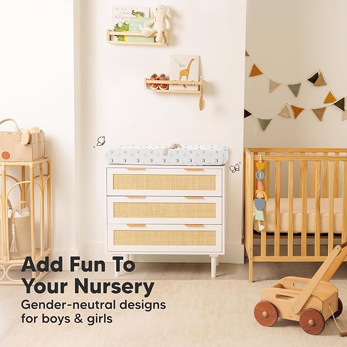 2-Pack Organic Changing Pad Covers for Girl, Boy, Neutral - 100% Cotton Changing Table Pad Cover, Soft Baby Nursery Diaper Changing Pad Sheets, Contour Changing Pads Liners, Change Pad Cover (Nordic)