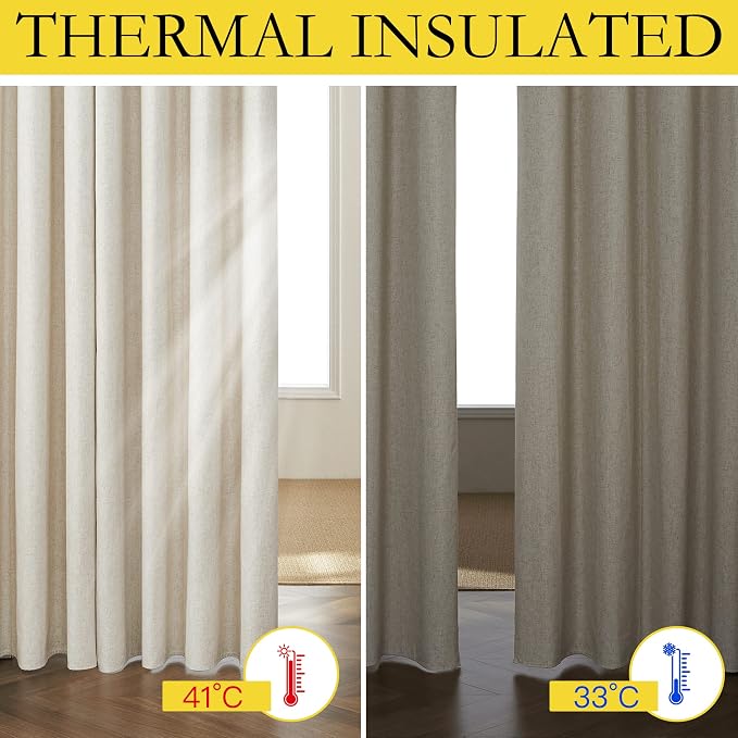 NICETOWN Farmhouse Style 100% Blackout Natural Linen Warm Curtains 90 inches - Image 5