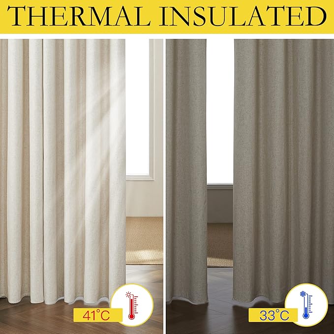 NICETOWN Natural Thick Linen Blend 100% Blackout Curtains 70" Long 2 Panels Set - Image 5