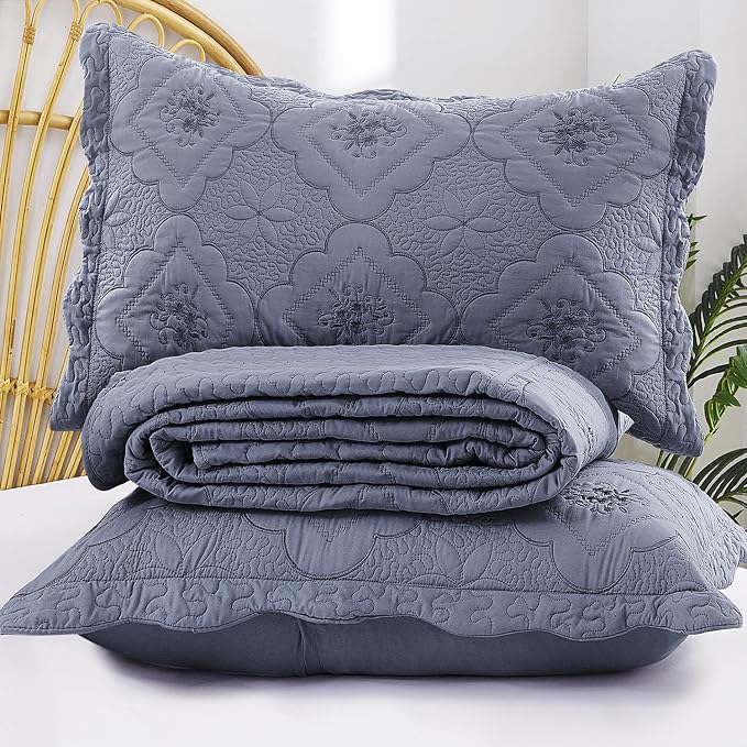 Cmfshape Oversized Floral Embroidery Quilt Set, 3 Pieces Super King Quilt - Image 7