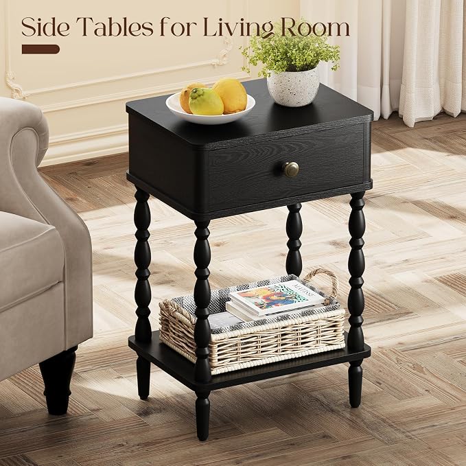 Yoobure Black Nightstand with Drawer - Image 6