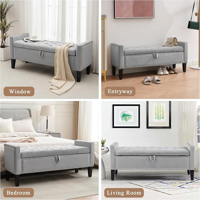 Velvet Storage Ottoman Bench, Modern Storage Bench - Image 7