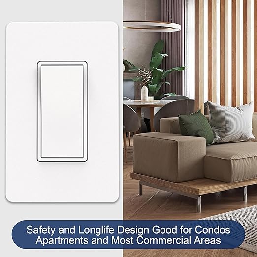 ThunderWay 3 Way Matte White Light Switch with Cover Plate, 15A 120/277 V Three Way Decorative Paddle Switches, Self-Grounding, Residential and Commercial Grade, UL Listed, 30 Pack