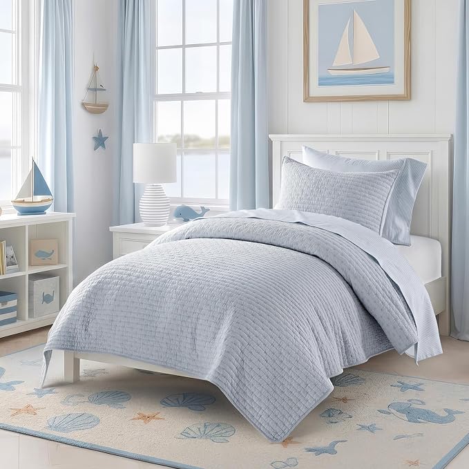 100% Cotton Cross Stitch Quilt Set, Powder Blue | 100% Cotton, Elegant Cross - Image 6