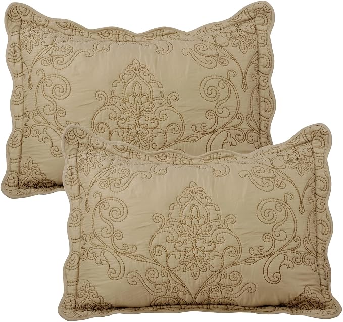 Home Soft Things Damask 4 Piece Bedspread Set, Scalloped Edge Reversible Quilt - Image 5