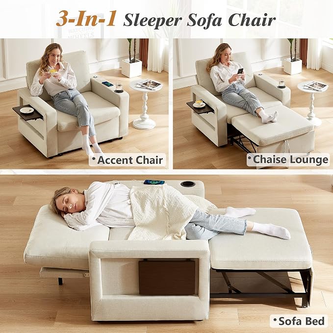 WEUP 42.5" Sleeper Chair Bed, 3-in-1 Convertible Reclining Sofa Chair - Image 4
