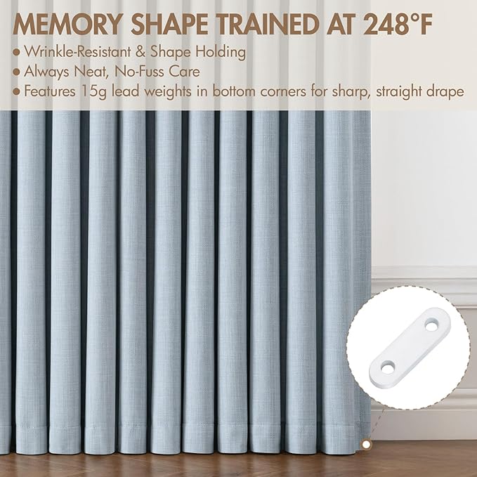 MIULEE Pinch Pleated 100% Blackout Curtains 40"x84" Chambray Blue 4 Panels | - Image 5