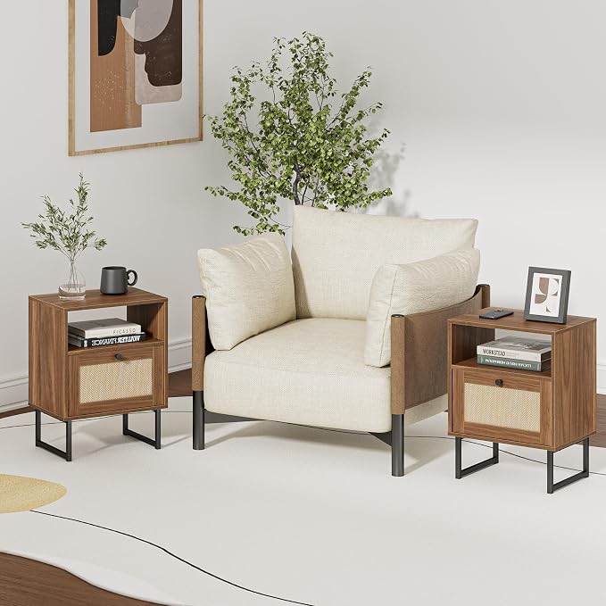 Masupu Extra Large Rattan Nightstand, Modern Boho Farmhouse Wood Bedside Table - Image 5