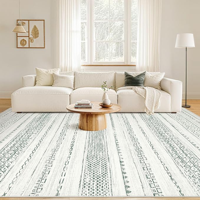 Nakagishi Boho 5x7 Area Rug Living Room Rugs Machine Washable Green | Soft - Image 4