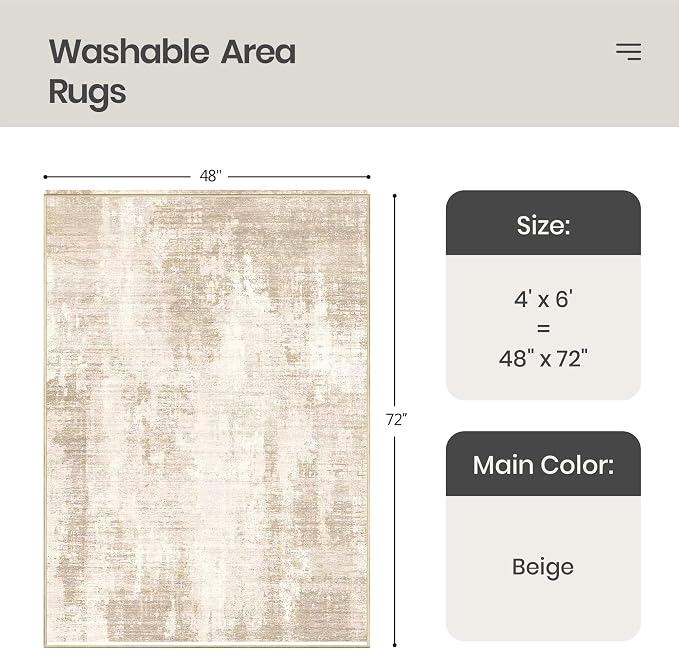 4x6 Area Rug for Entryway, Non Slip Washable Bedroom Rug, Stain Resistant Low - Image 2