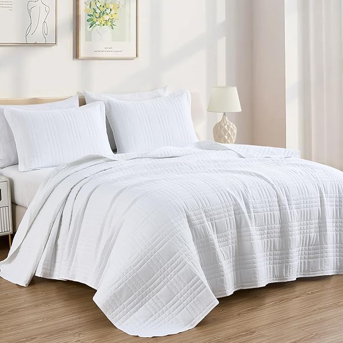Chezmoi Collection Kingston Twin XL Size Bedspread Set, 2-Piece White Oversized by ChezmoiCollection
