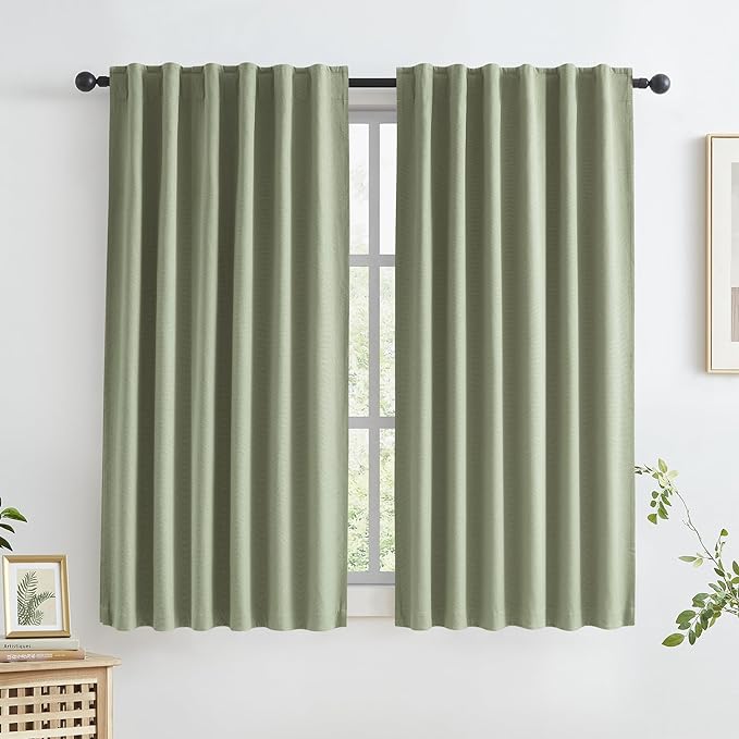 Sage Green Blackout Linen Curtains by KEQIAOSUOCAI