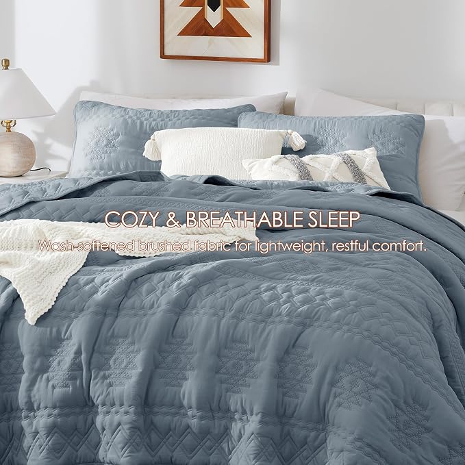WDCOZY Boho Blue Grey Oversized California Cal King Size Quilt Bedding Sets - Image 6