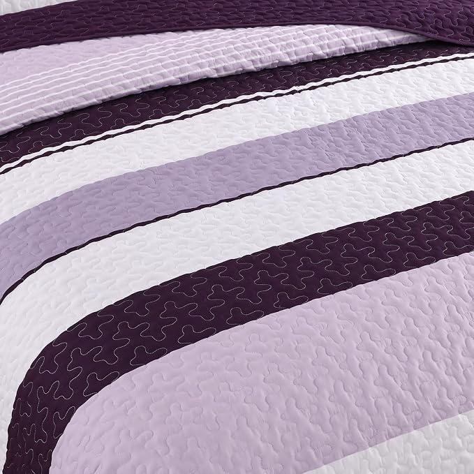 Dinjoy Queen Boho Striped Quilt Set, Breathable All-Season, 3-Piece Set Fits - Image 8
