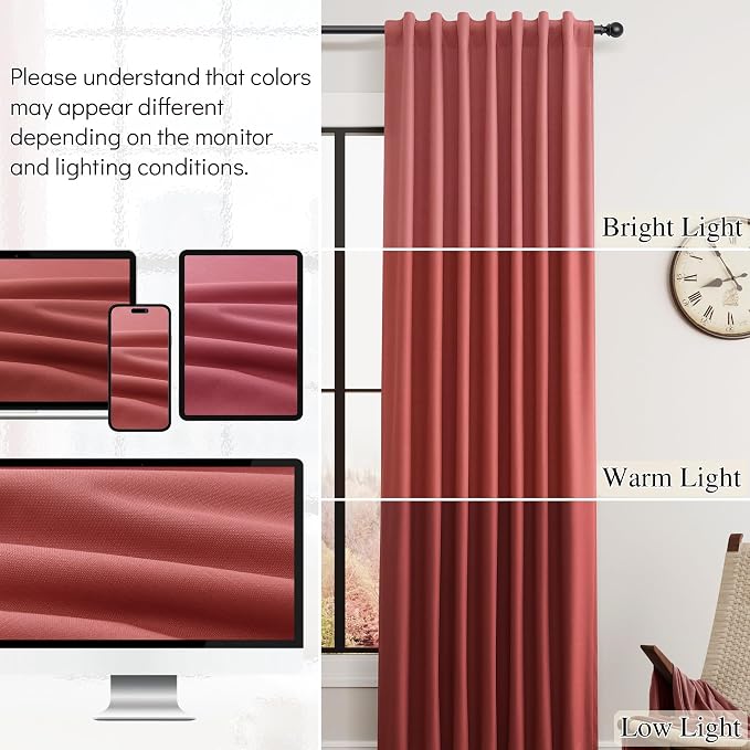 Red Linen 100% Blackout Curtains 84 Inch Long - Image 7