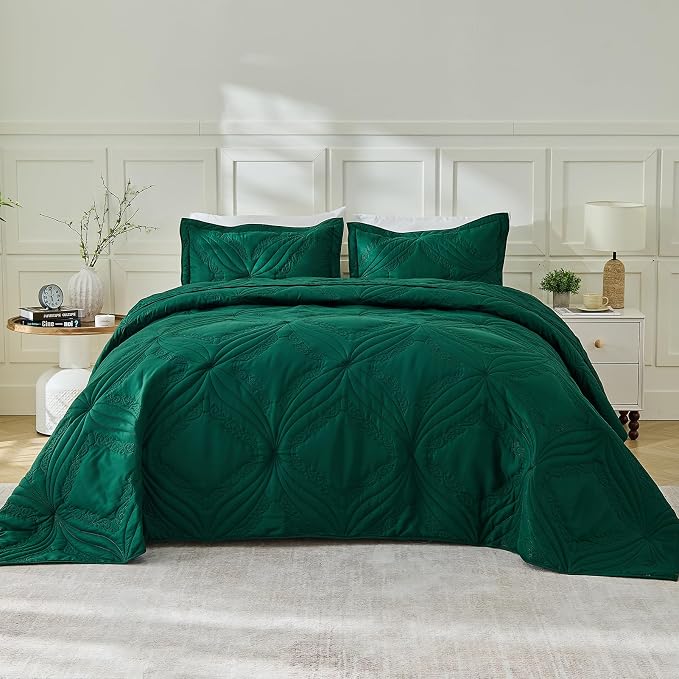 Kingnex Oversized King Bedspreads 128x120 Ultrasonic Quilted Forest Green | - Image 2